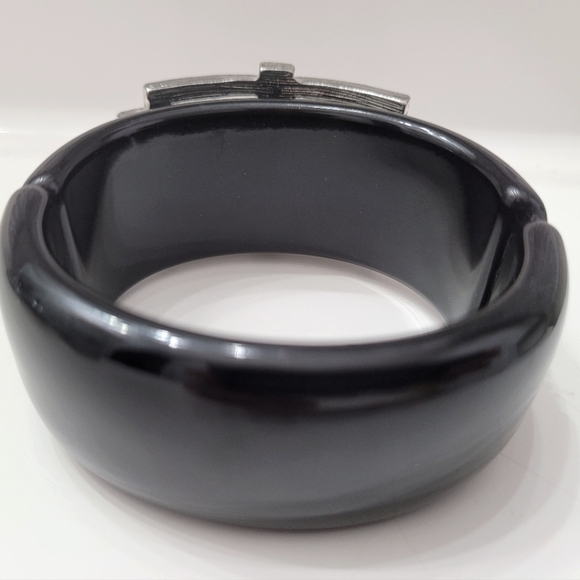 Statement Black & Silver Rhinestone Cuff Bracelet  Art Deco Glam - Picture 9 of 9